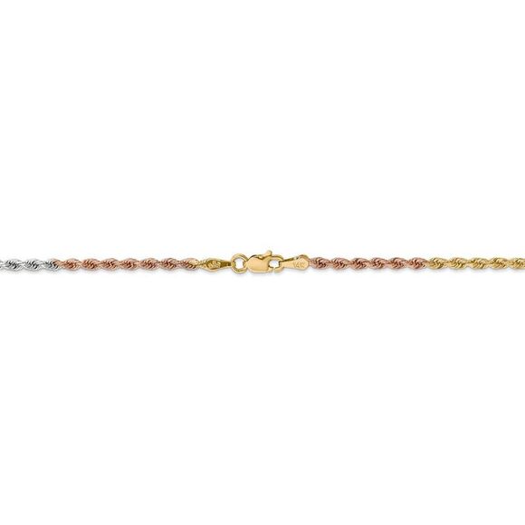 2.5mm, 14k Tri-Color Gold, D/C Solid Rope Chain Necklace, 24 Inch - Picture 4 of 8